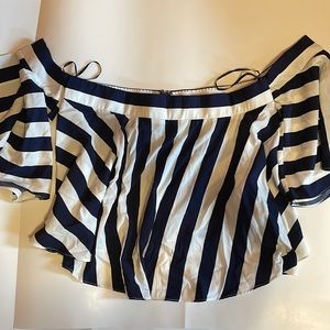 Navy Blue and White Off Shoulder Flare Top